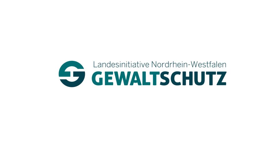 Logo bestehnd aus dem Text Landesinitiative Nordrhein-Westfalen Gewaltschutz 